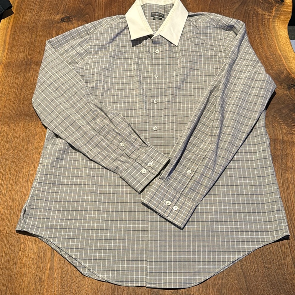 VAN HEUSEN Flex Slim Fit Button Up Checked Dress Shirt - 17/34-35